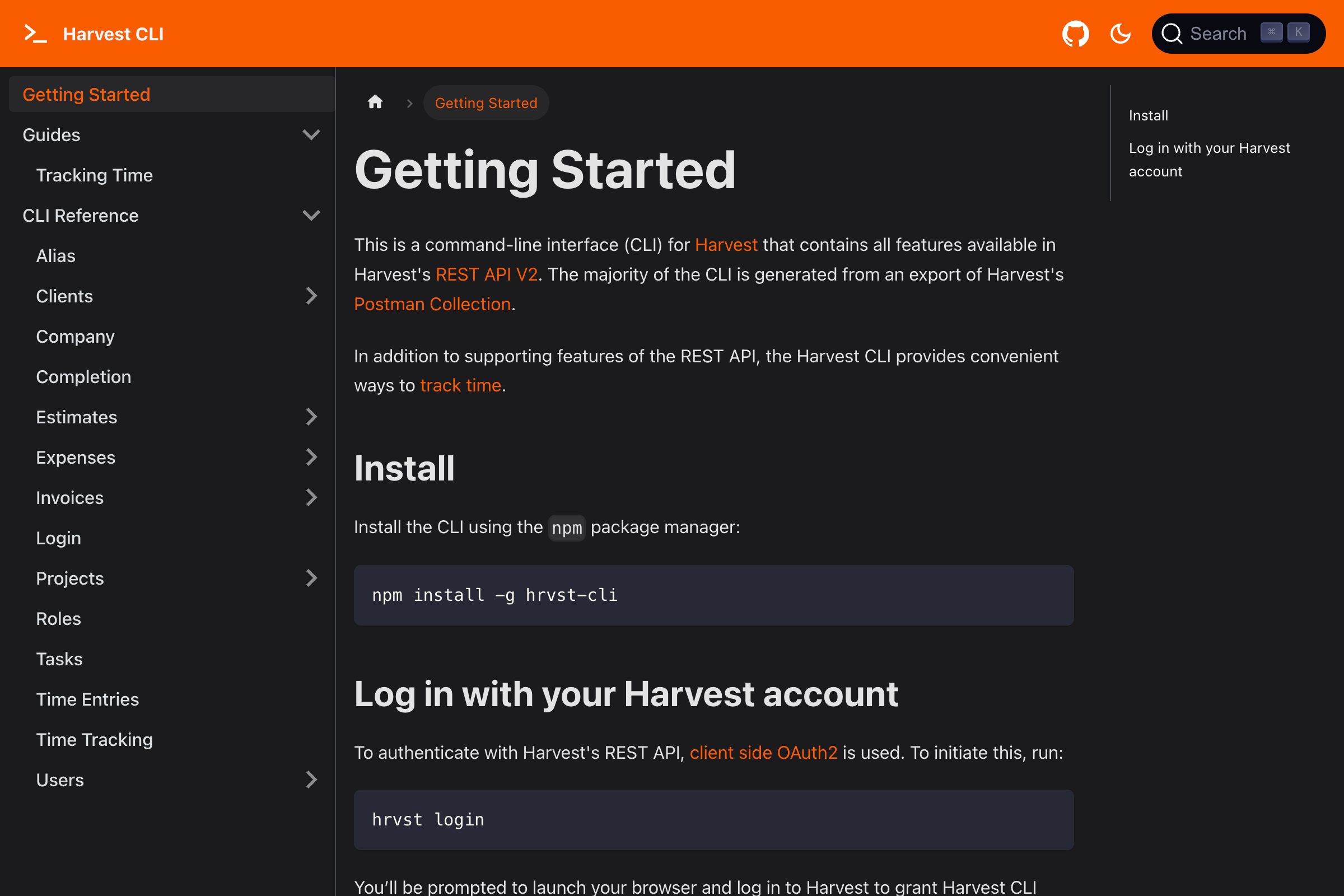 Harvest CLI Screenshot
